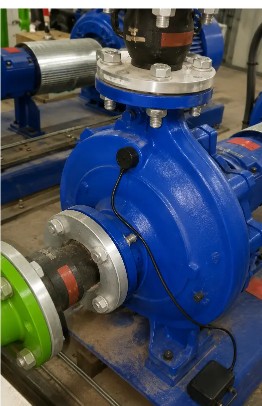 Bomba industrial monitoreada por un sensor ASYSTOM