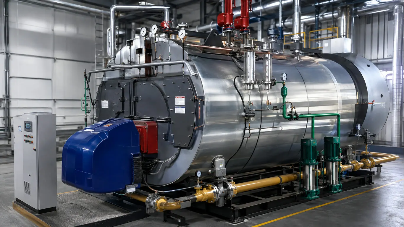 Caldera industrial preparada para una prueba hidrostática